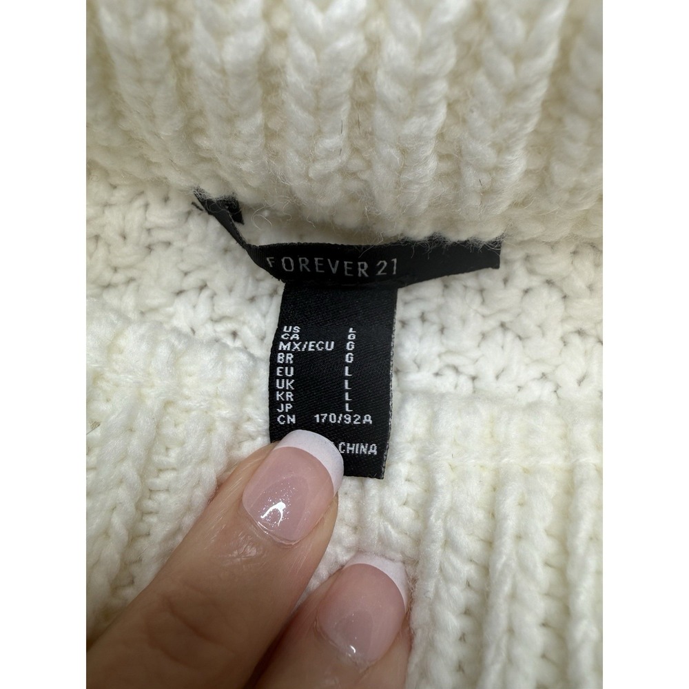 FOREVER 21 Women Ivory Chunky Cozy Cable Knit Pullover Rory Gilmore Sweater Sz L - Picture 6 of 8